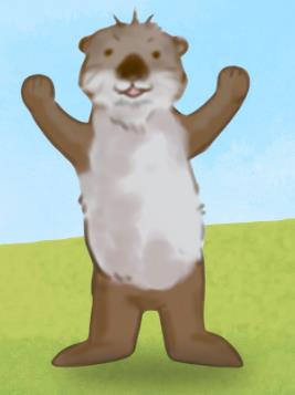 A celebrating river otter encouraging visitors to interact