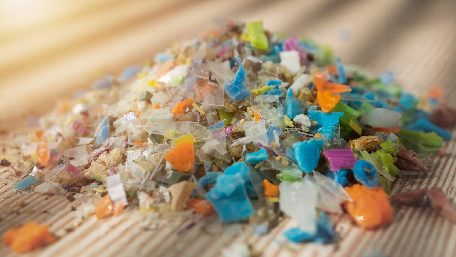Colorful pieces of microplastic