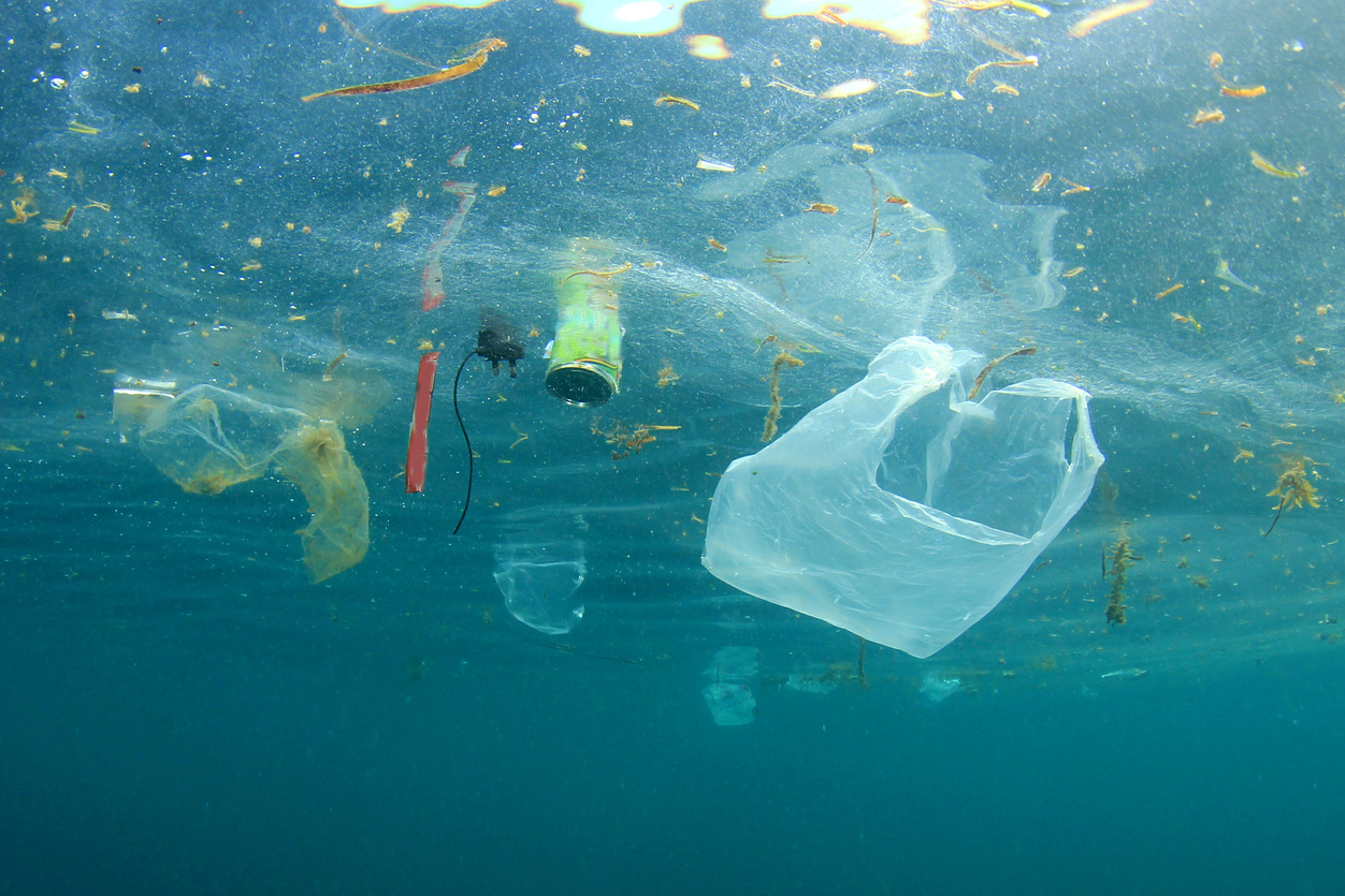 Plastic floating underwater